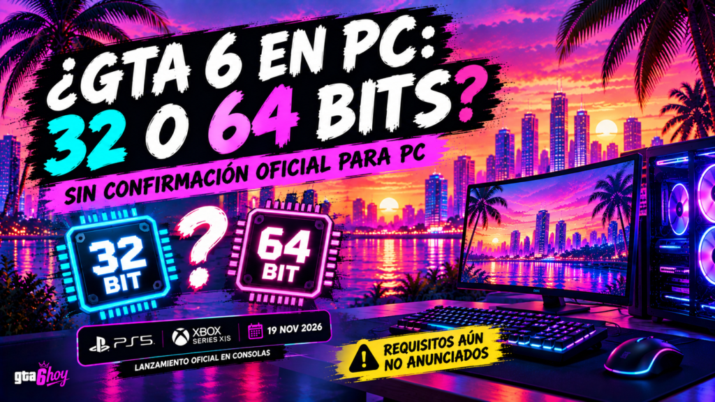 GTA 6 PC 32 bits o 64 bits y posibles requisitos de sistema para Windows